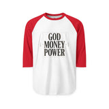 God Money Power Raglan Shirt – Vintage Faith & Hustle Baseball Tee