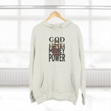 God Money Power-Hoodie — Skull Graphic Three-Panel Fleece Pullover