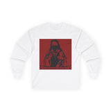 Long Sleeve Tee — "Sacred Hustle" Red Bandana Jesus Graphic