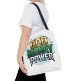 Tote Bag — "God Money Power" Graphic Religious Motivational Tote