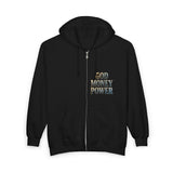 Full-Zip Hoodie — Retro Dollar Bill Jesus Graphic