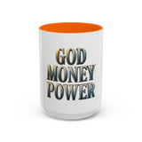 God Money Power Accent Coffee Mug - Inspirational Faith & Prosperity Ceramic Mug (11/15oz)