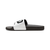 God Money Power- Men's Slide Sandals — White "GMP" Removable-Strap Pool Slides