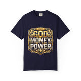 God Money Power Graphic T-Shirt — Bold Gold Faith & Hustle Tee