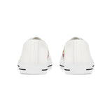 God Money Power Men’s Low Top Sneakers — Retro Badge Graphic White Canvas