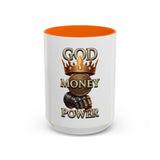 Coffee Mug — "God Money Power" Crown & Gauntlet Accent Ceramic Mug (11/15oz)