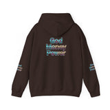 God Money Power Hoodie — Inspirational Graphic Pullover with Script on Sleeves