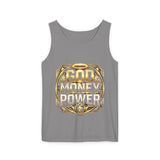 God Money Power Tank Top — Bold Gold Faith & Hustle Graphic