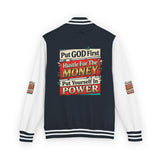 Letterman Jacket — "Put GOD First, Hustle For The MONEY, Put Yourself In POWER" Inspirational Varsity Coat