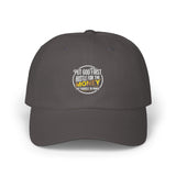 Money Stamp Dad Cap – White Embroidered Vintage Logo Hat