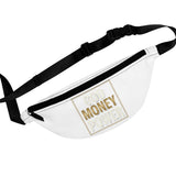 God Money Power Fanny Pack — White Festival Waist Bag with Gold Text