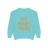 Sweatshirt — 'God Money Power' Crown & Fist Graphic Crewneck