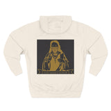 Three-Panel Fleece Hoodie — Vintage Gold Priest Graphic “God Money Power”
