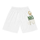 God Money Power Basketball Shorts — White Motivational AOP Athletic Shorts