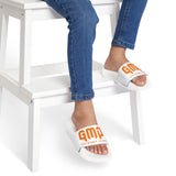 Youth Slide Sandals - 'GMP Good Money Power' White Athletic Pool Slides for Kids