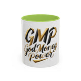 Accent Coffee Mug — "GMP God Money Power" Gold Script Mug (11/15oz)