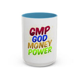 GMP God Money Power Accent Coffee Mug — Colorful Motivational Tea Cup (11/15 oz)