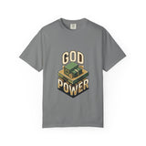 God Power T-Shirt — Faith Graphic Tee with Vintage Tank Illustration