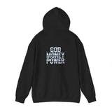Hoodie — "God Money Power" Chrome Text Pullover