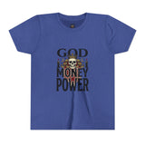 Youth Tee — 'God Money Power' Skull Graphic Shirt