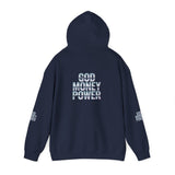 God Money Power Hoodie — Streetwear Graphic Religious Slogan Pullover
