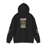 Money Power Hoodie — Gold Coin Stack Graphic Hooded Sweatshirt