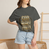 God Money Power T-Shirt — Bold Gold Laurel Graphic Tee
