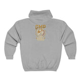 GMP "God Money Power" Zip Hoodie – Gold Lion Emblem Full‑Zip Sweatshirt