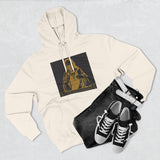 Three-Panel Fleece Hoodie — Vintage Gold Priest Graphic “God Money Power”