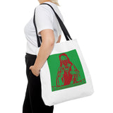 Jesus Face Mask Tote Bag – Green & Red Religious Graphic Shopper