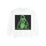 Graphic Sweatshirt — Neon Green ‘God Money Power’ Gothic Nun Design