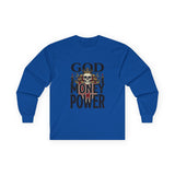 God Money Power- Skull Ultra Cotton Long Sleeve Tee