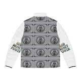 Puffer Jacket — 'God Money Power' Retro Icon All-Over Print