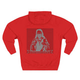 God Money Power Hoodie — Red Three-Panel Graphic Fleece Hoodie
