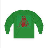 Long Sleeve Tee — Retro Religious Icon Graphic (Green/Red)