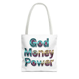 God Money Power Tote Bag – Bold 3D Typography Inspirational Carryall