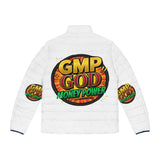 Puffer Jacket — "GMP God Money Power" Graphic Winter Coat