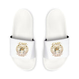 Men's White Slide Sandals with Gold Emblem — 'GMP God Money Power' Strap