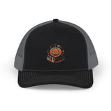 Halloween Pumpkin “God Money Power” Patch Snapback Hat - Spooky Jack-O'-Lantern Trucker Cap