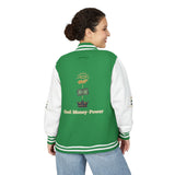 Letterman Jacket — "God • Money • Power" Embroidered Red & White Varsity