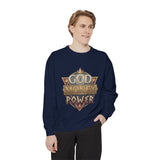 God Money Power Sweatshirt - Vintage Crest Graphic Crewneck