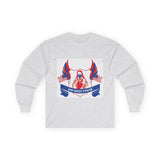 Long Sleeve Tee — "God Money Power" Patriotic Jesus Graphic