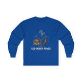 God Money Power Long Sleeve Tee — Inspirational Faith & Prosperity Graphic Shirt