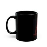 Black Mug — 'God Money Power' Red Graphic Religious Bandana Design (11oz/15oz)