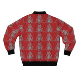 Red Retro Skateboarder Pattern Bomber Jacket — Vintage Skate Style