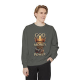 Sweatshirt — 'God Money Power' Crown & Fist Graphic Crewneck