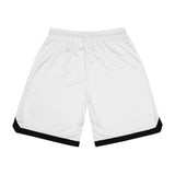 God Money Power Basketball Shorts — White Athletic Rib Shorts with Motivational Gold Green Print