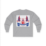 Long Sleeve Tee — "God Money Power" Patriotic Jesus Graphic
