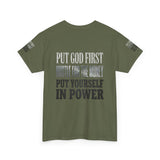 Inspirational Faith Tee — "Put God First, Hustle for the Money, Put Yourself in Power"