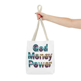 God Money Power Tote Bag – Bold 3D Typography Inspirational Carryall